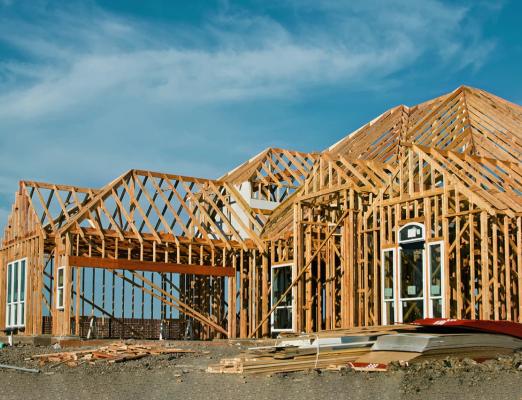 Structure of luxury home under construction. 